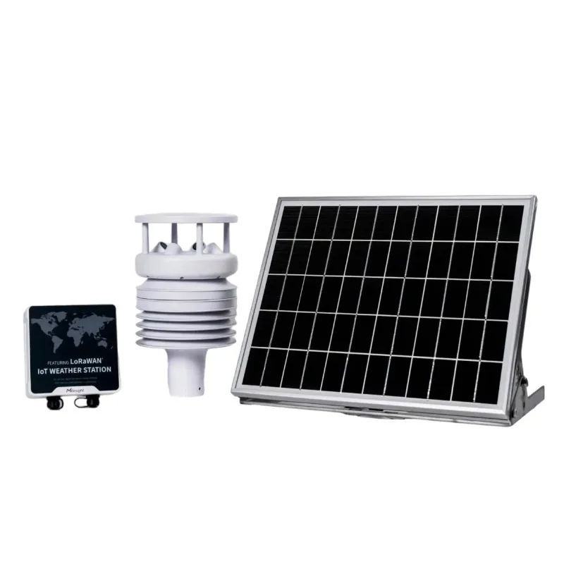 Station météo sans fil Milesight avec capteur, panneau solaire et contrôleur LoRaWAN
