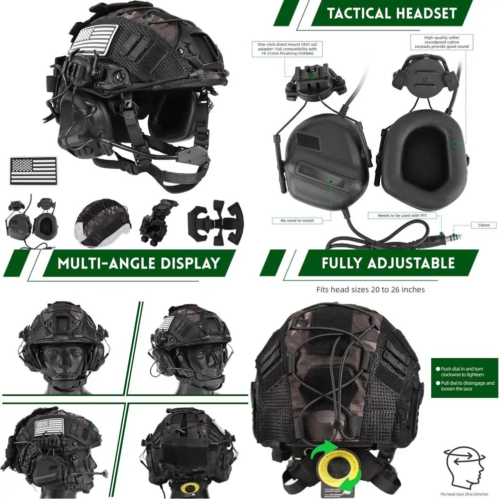 

Upgraded 4-in-1 Adjustable Tactical Helmet with Cover and Headset for Airsoft & Military Cosplay