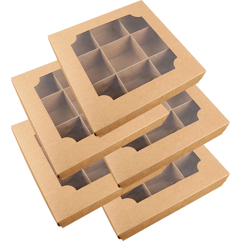 

5 Pcs Cake Boxes Paper Containers 9x9 With Window Small Gift Packaging Bulk Bakery Storage Wedding Party Chocolate