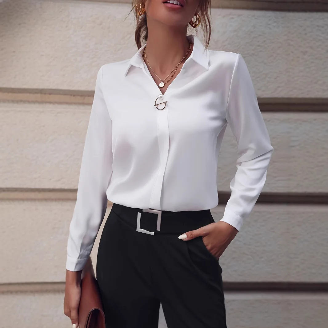 

Loose Long Sleeve Women's Shirt Versatile Button up Casual Professional Style Fashionable Summer 2025 No Brand Registered
