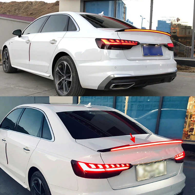 

Car Accessories FIT For Audi A4 Sedan 2017-2023 Glossy black LED lamp light streamer tail Rear Trunk Spoiler Wing Trim