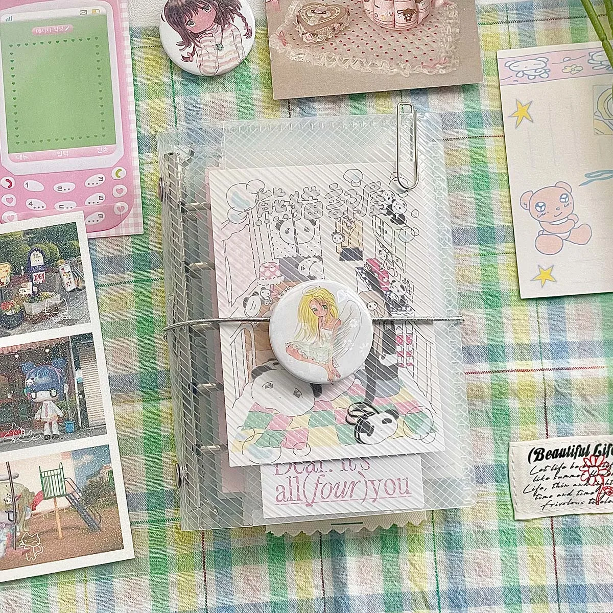 M5 PP Three Fold Loose Leaf notebook Cover Diagonal Mini Portable Sticker Small Card Photo Storage for Scrapbooking