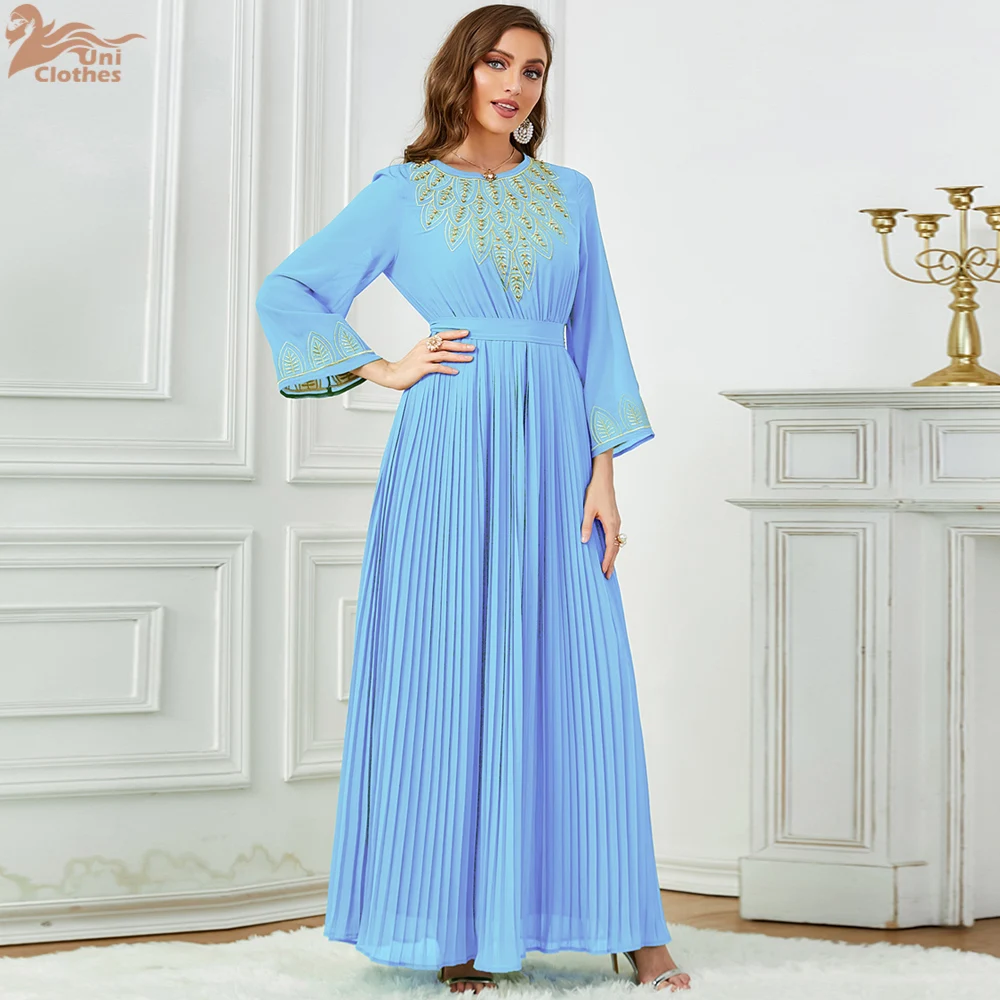 Morocco Dubai Dress Embroidery Jalabiya Eid Muslim Abaya for Women Party Beading Dresses Vestidos Islam Long Robe Arabic Abayas