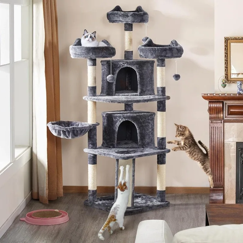 68.5in Multi-Level Large Cat Condo with Sisal-Covered Platforms Scratching Board & Scratching Posts, Cozy Perches