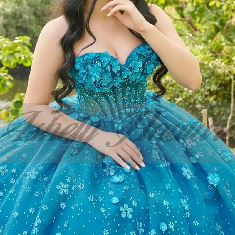 Aangepaste Glanzend Fuchsia Vrouwen Prom Jurken Speciale Gelegenheid Bloem Lace Up Puffy Lange Party Vestido De xv Quinceanera 15/16