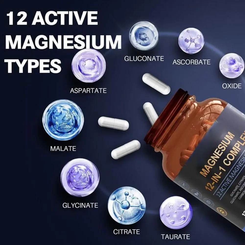 

120pcs Magnesium Complex Supplement Capsules with Glycinate Vegetarian Relieves Muscle Heart Fatigue Supports Energy Metabolismg