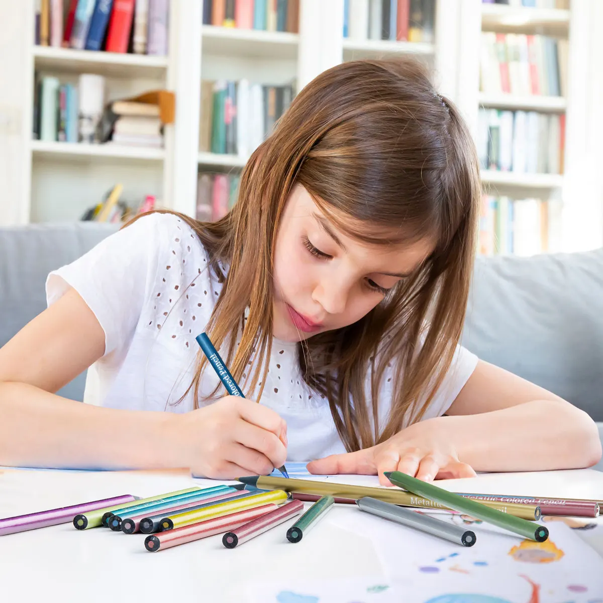 12/24 لونًا قلم رصاص ملون معدني مجموعة رسم ورسم قلم رصاص ملون DIY لوازم فنية تلوين لوحة منزلية