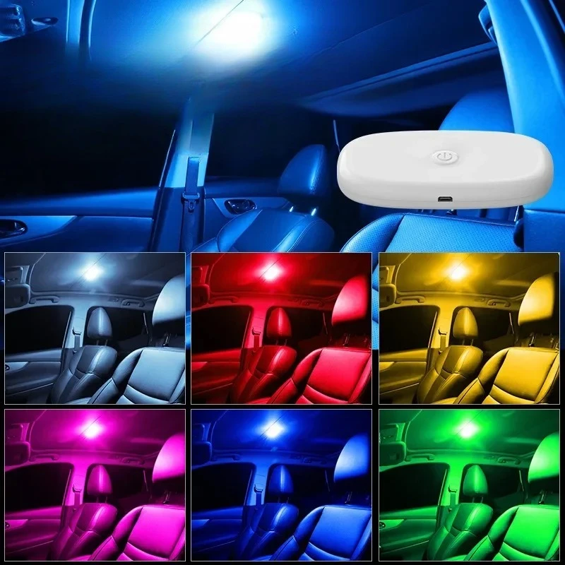 

7, красочная лампа на крышу автомобиля, светодиодная лампа для салона автомобиля с зарядкой через USB, атмосферная декоративная лампа, портативная лампа для чтения, украшение автомобиля