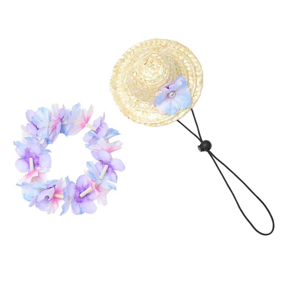 

1 set Pet Vacation Straw Hat Wreath Set Purple Adjustable Dog Cat Beach Accessories Summer Shades Casual Pet Supplies