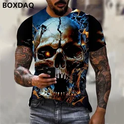 6XL Plus Size Men's Clothing Horror Skull T-Shirts Loose O-Neck 3D Print Street Terror Male Tee Short Sleeve Summer Gothic Tops