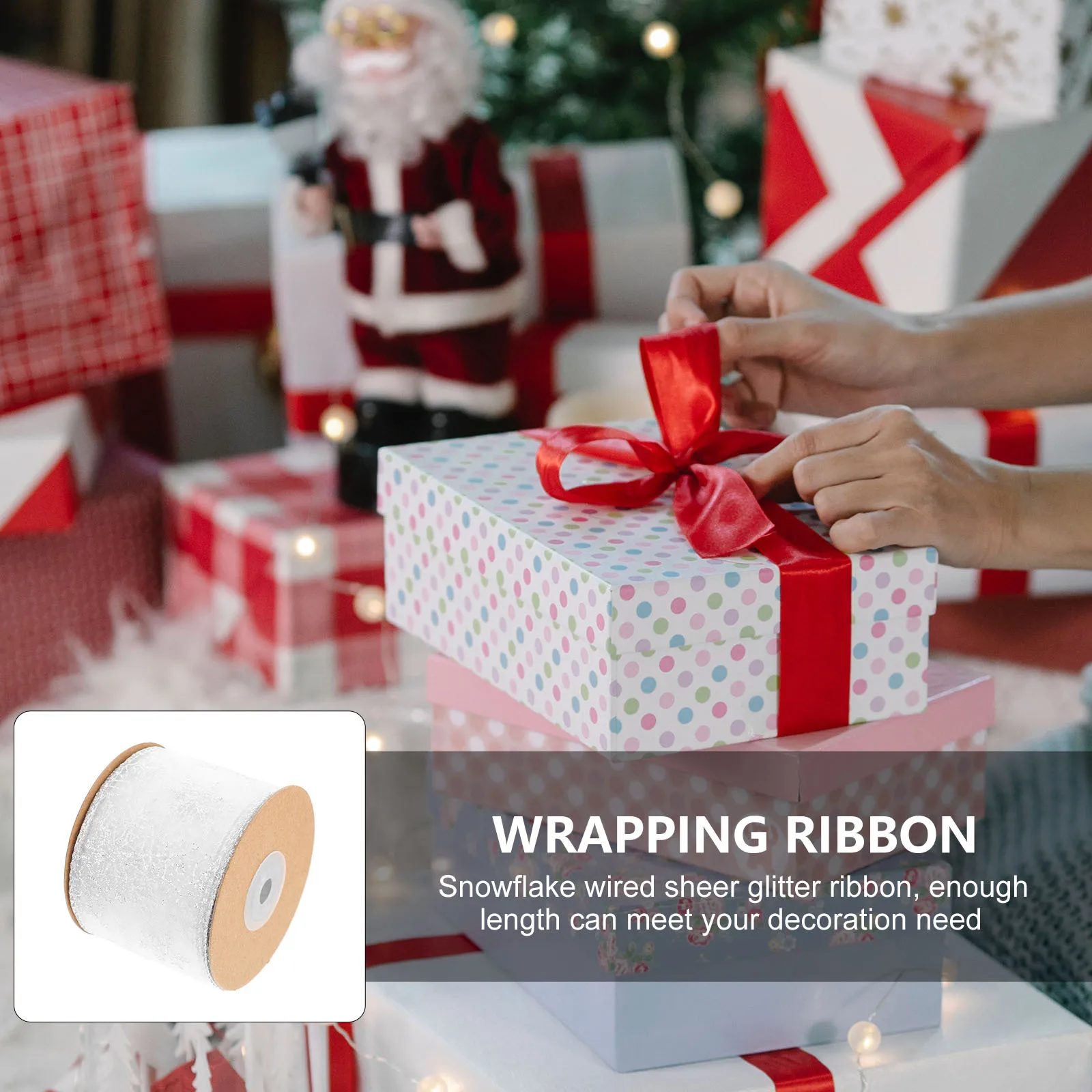 1 Rolka Przezroczystej Taśmy Brokatowej z Motywem Płatków Śniegu, Elegancka i Elastyczna, Idealna do Pakowania Prezentów Świątecznych, Dekoracji, Kokardek, Butelki Wina, Choinki