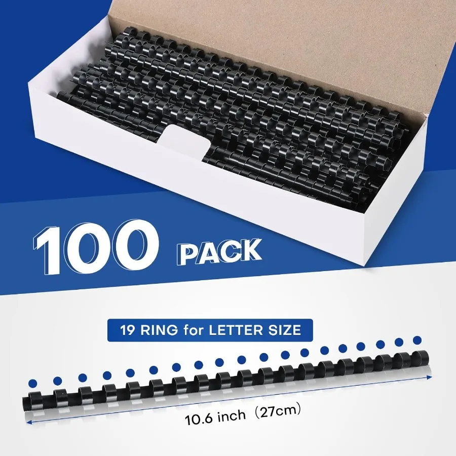 100er-Pack 19-Ring-Kunststoffkamm-Bindeschraubungen, 1 4 Ih Durchmesser, 20 Blatt Kapazität, Letter-Größe, schwarzer Bindekamm, 1 4 (20 Blatt Kappe).