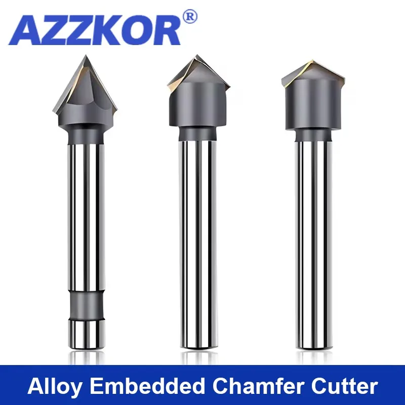 

AZZKOR Straight Shank 2-Flute Trimming Edges Inlaid Alloy Drill For CNC Machining Tools 60/90/120 Carbide Chamfer Milling Cutter