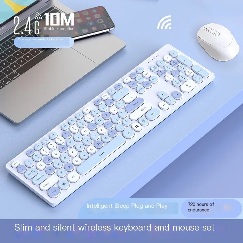 Silent Keyboard and Mouse Set 2.4G Wireless USB Punk Keyboard Ergonomics Gaming Keypad For PC Computer Laptop Girls Office