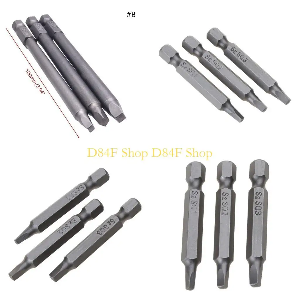 D84F 3 Pcs 1/4 Inch Shank Screwdriver Bits Steel Square for