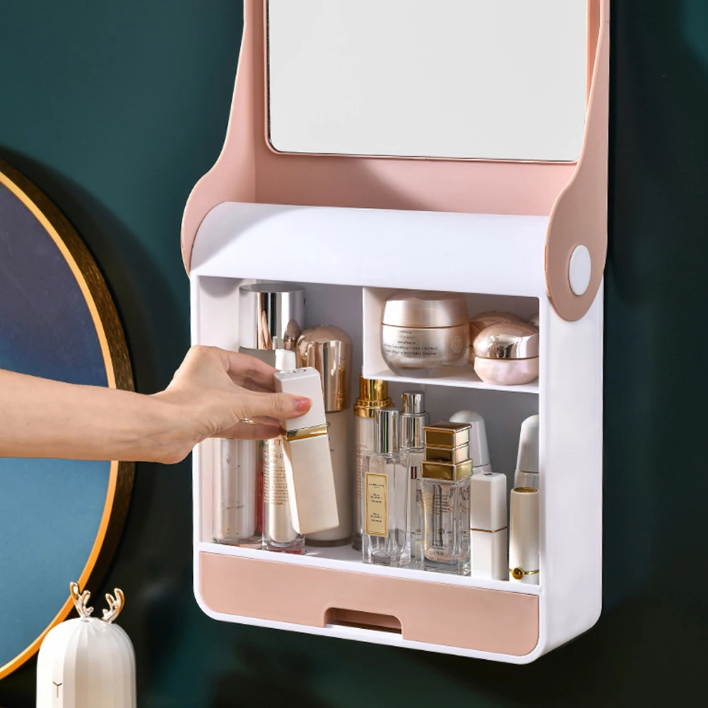 Soporte de almacenamiento, caja organizadora de maquillaje multifuncional, contenedor de escritorio de gran espacio con espejo, caja de almacenaje para maquillaje
