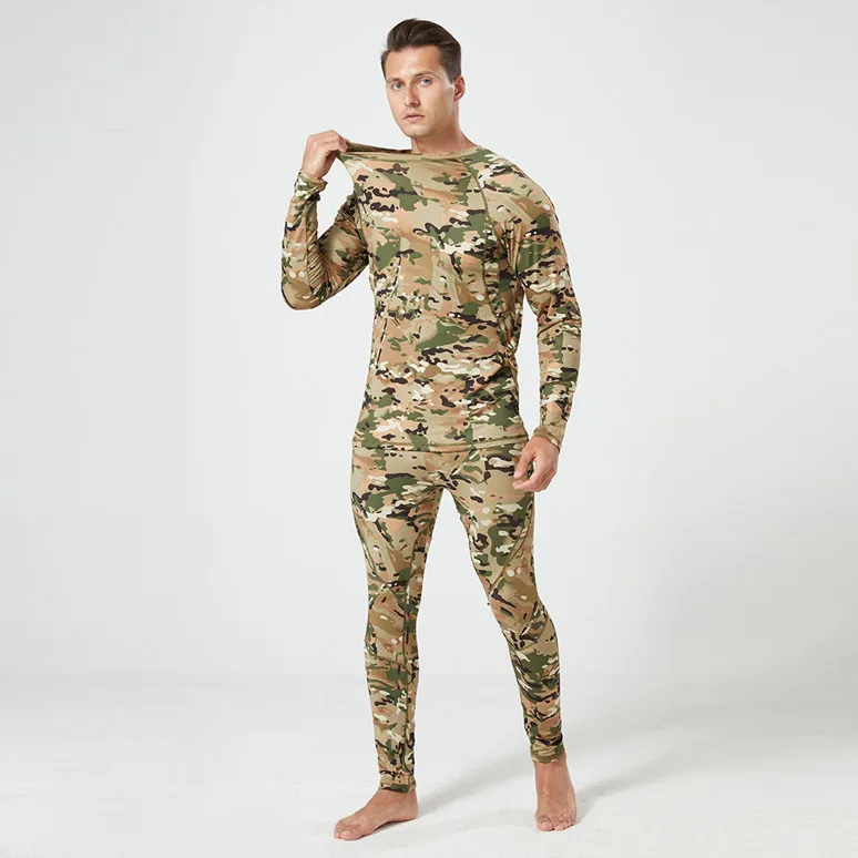 Herren Camouflage Fleece Thermo-Unterwäsche-Set Kältebeständig Schnelltrocknend Elastisch Langarm-Oberteil Hose Outdoor Radfahren Winter Warm B – Detail 14