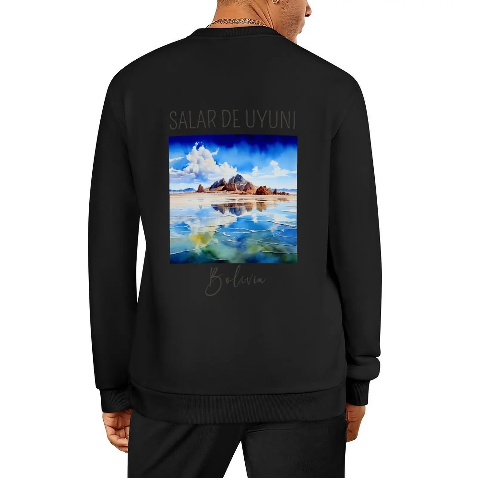 

Watercolor Design of the Salar de Uyuni - Bolivia Pullover aesthetic clothing clothes for men fashion men hooded sweatshirt