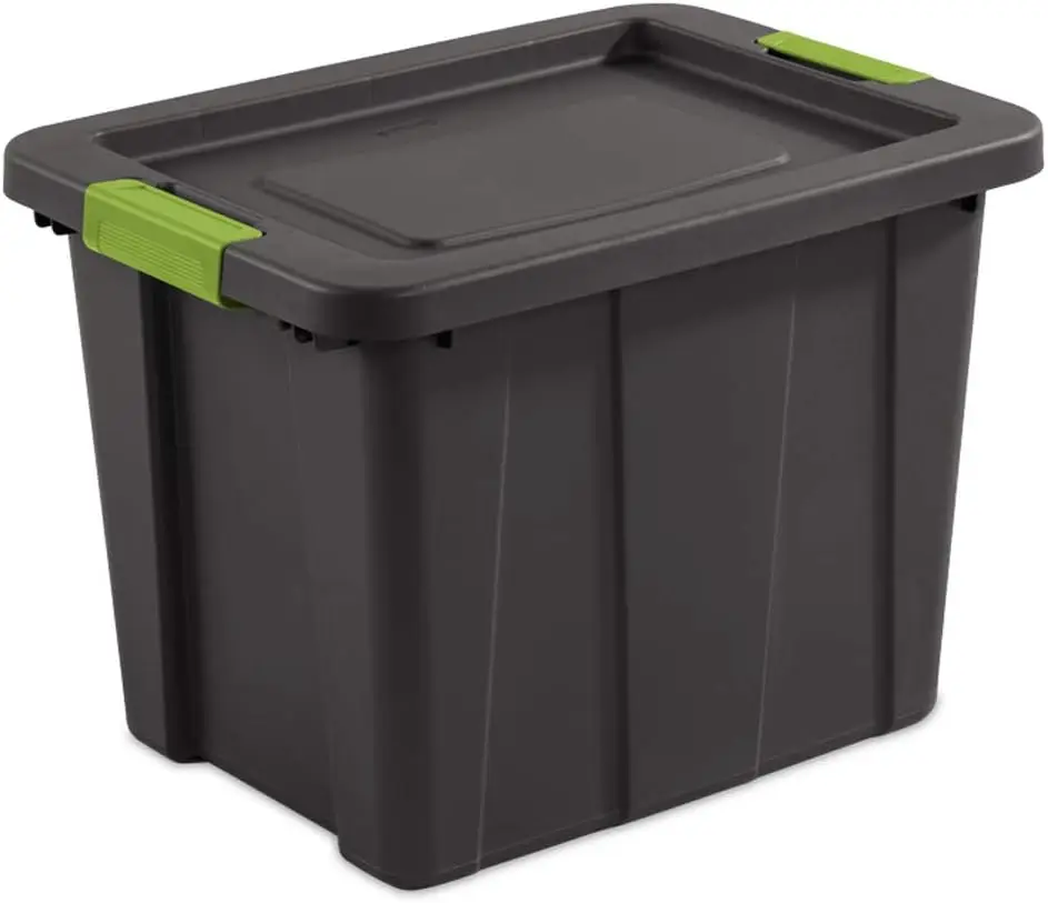 Latching 18 Gallon Plastic Impact Resistant Storage Container Bin & Lid for Storing Items in Basements