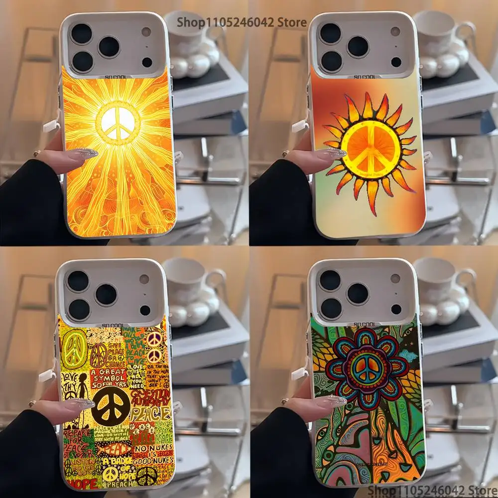 

Peace and Love For iPhone 17,16,15,14,13,12,11,Mini,Pro,E,SE4,XS,MAX White Shockproof Candy Matte Cover