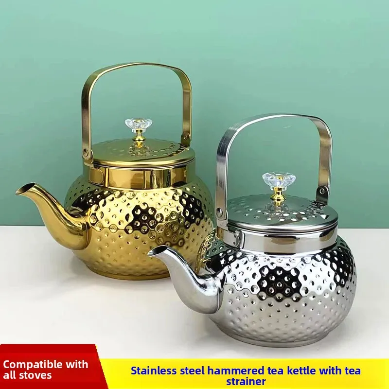 

New Stainless Steel Tea Pot Kettle with Filter for Restaurant Hotel Home Use Boiling Water Pot Tea Brewing Pot Floral Design