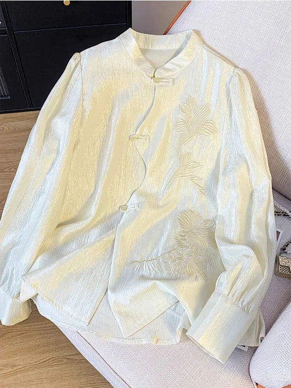 

Large Size 300 Pou Super Beautiful Embroidered irt Men's Spring Autumn Long Sve Button up Chinese Sle Outerwear