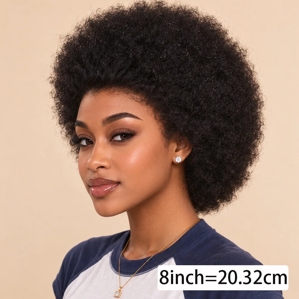 8 Inch Afro Kinky Curly Pixie Wig with 13x4 Lace Front - Pre-Plucked Human Hair Wig for Women,180% Density  Natural Look Short Hair for Daily Wear & for Party Styles