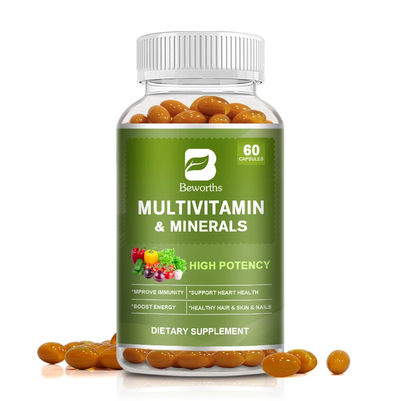 

BEWORTHS 60PCS Vitamin & Mineral Capsules Vitamin A,B,C,D3,E,K2 Support Immune Health & Comprehensive Health