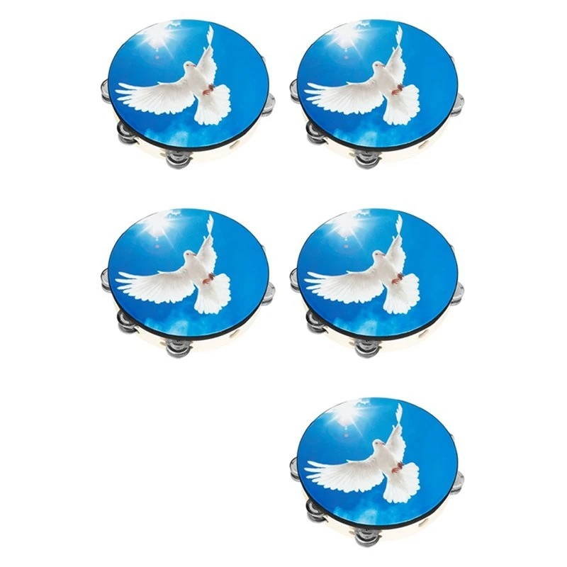 AA90-5Pcs 10 Inch Peace Dove Double Layer Hand Tambourine
