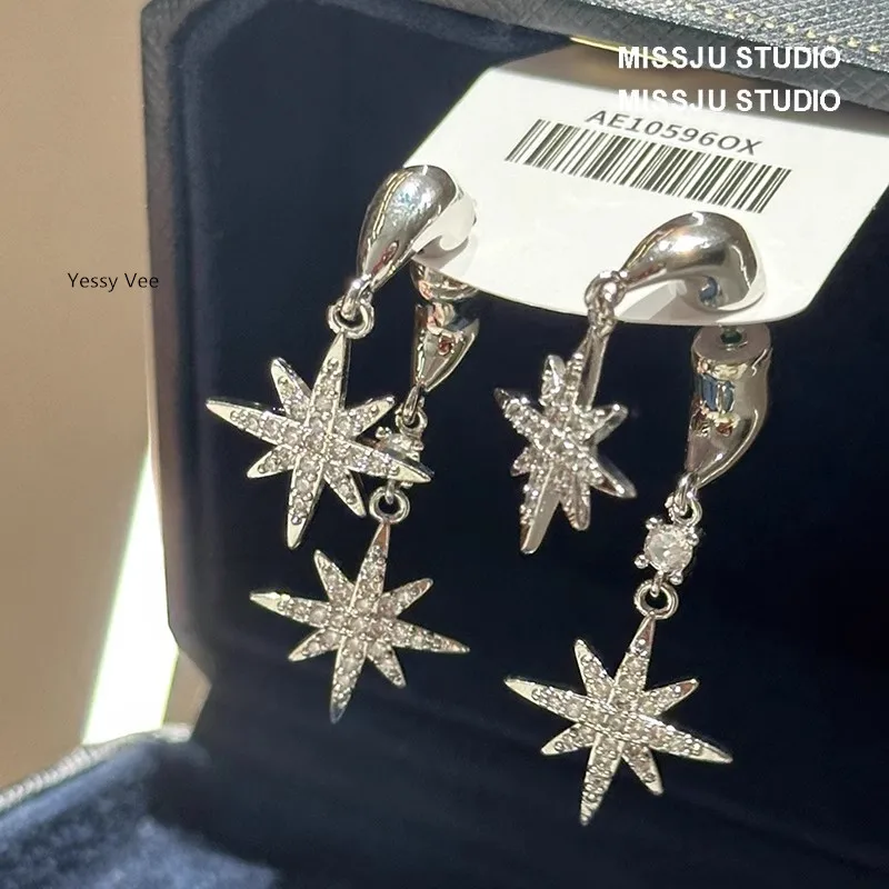 Yessy Vee Women Eight Star Diamond Earrings 925 Silver Pin Brief Top Quality Ear Decoration Cool New Arrival