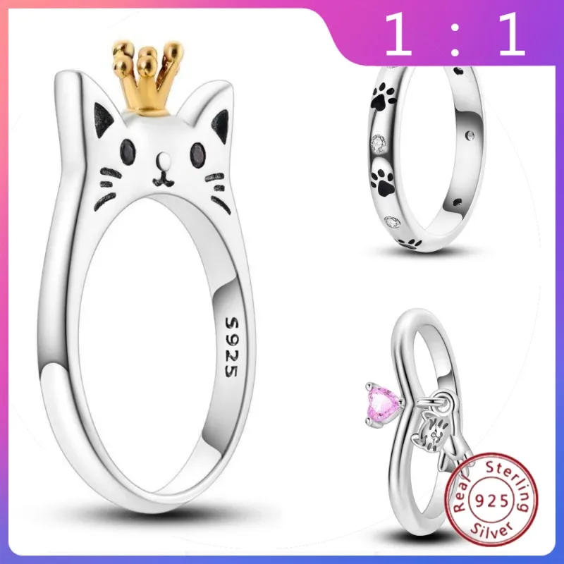

Regalo Femenino и аксессуары для буды DIY: Anillo Cerrado de Plata de Ley 925 — Estampado de Pata de Gato y Perro