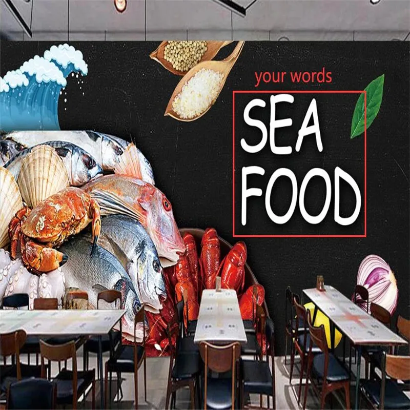 Custom Seafood Photo Wallpaper 3D Seafood Shop Restaurant Snack Bar Industrial Decor Background Wall Paper 3D Papel De Parede