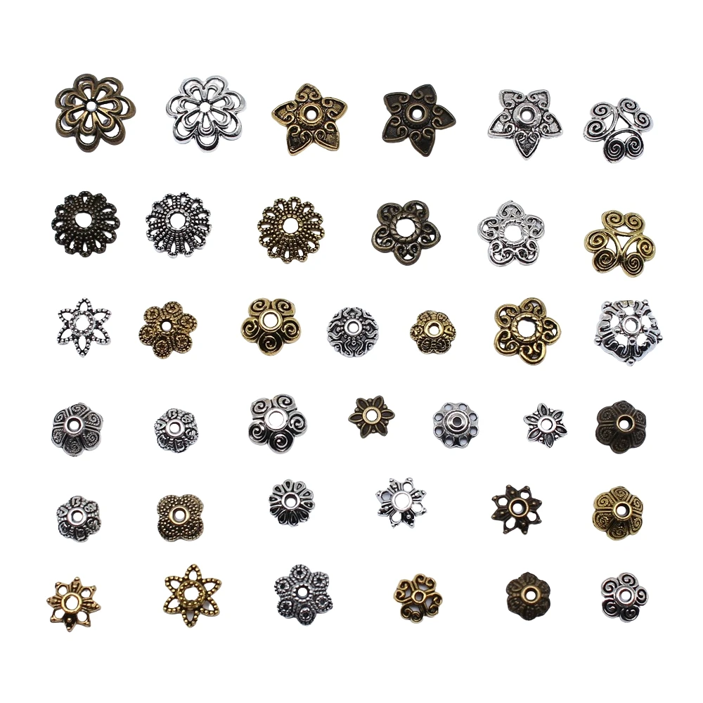 50 pezzi tibetani argento antico colore fiore perline tappi terminali per creazione di gioielli risultati cucito accessori fai da te all\'ingrosso