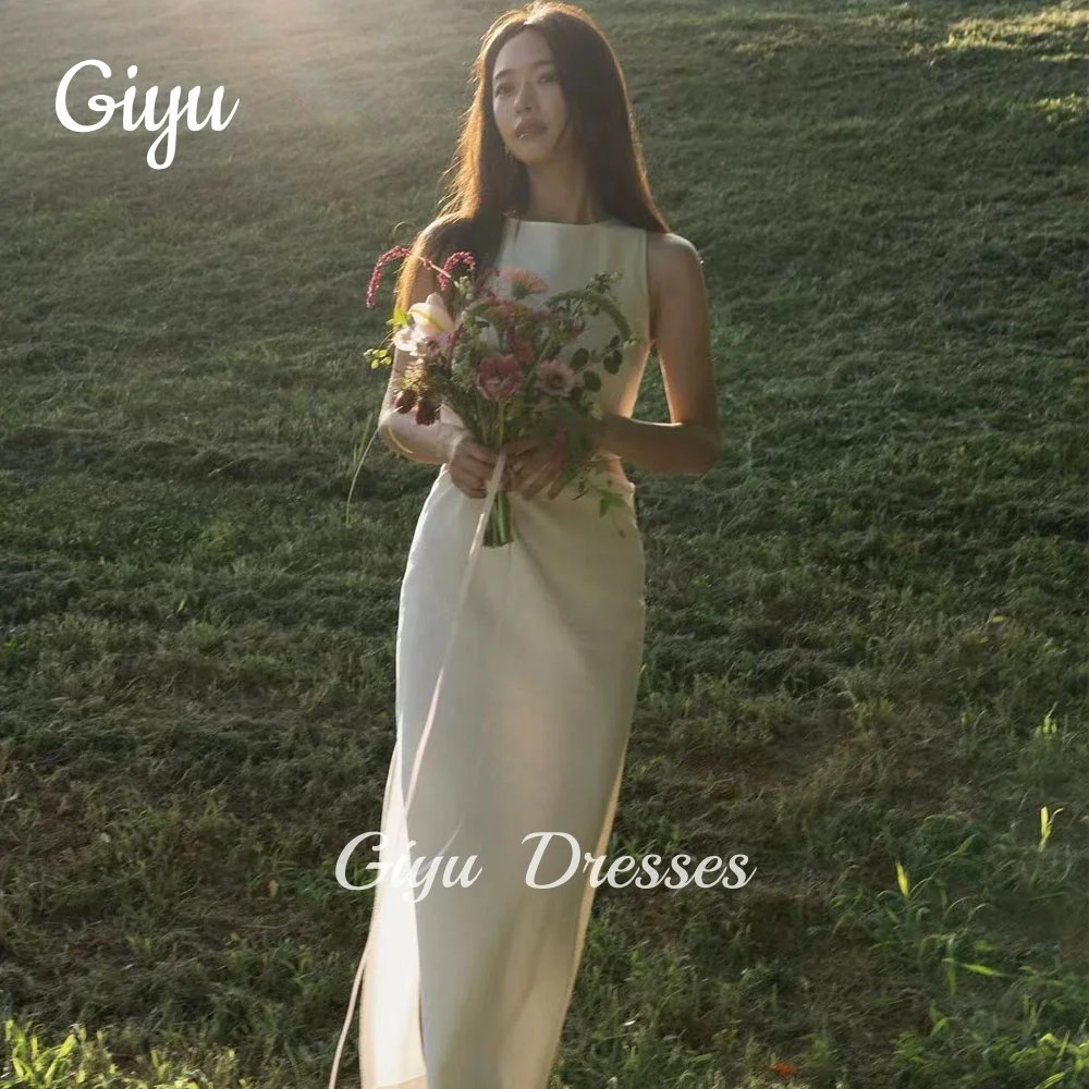 

Giyu Elegant A-line White Wedding Dress Hollow waist Sleeveless Korea Photoshoot Jewel Ankle-Length Bridal Gown Customized 2025
