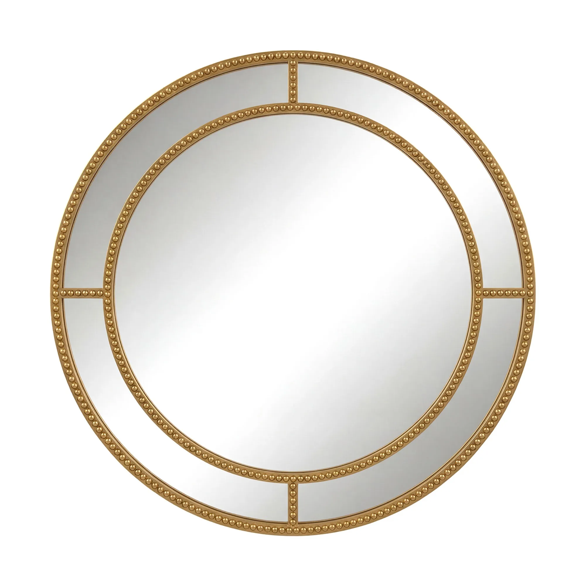 

28" Gold Round Wall Mirror, Circle Decorative Modern w/ Beaded Frame for Bedroom