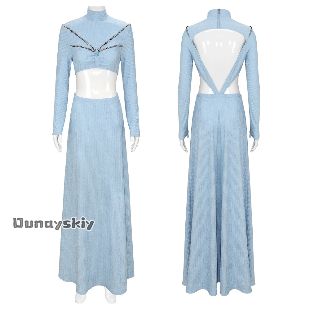 

{Dream ZS}Padme Cos Amidala Cosplay Movie Space Battle Blue Dress Costume Twinset Tightfitting Long Dress Halloween Disguise Set