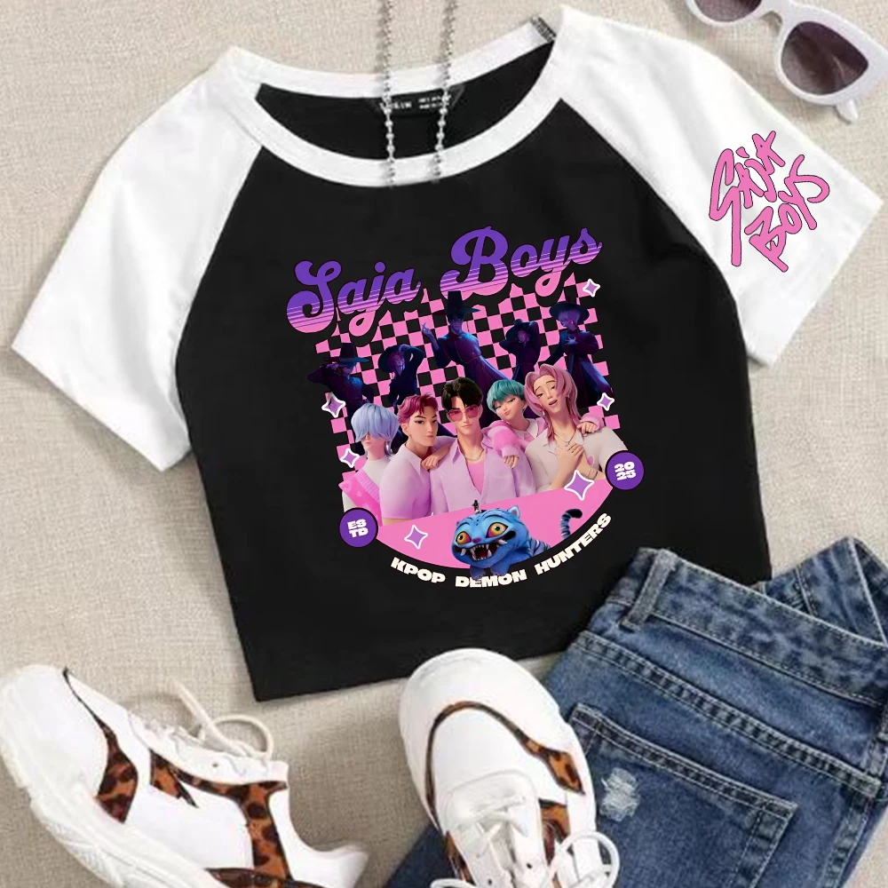 

KPop Demon Hunters Saja Boys Crop Tops T-Shirt Girls Fashion Women O-Neck Short Sleeve Fans Gift T-shirt