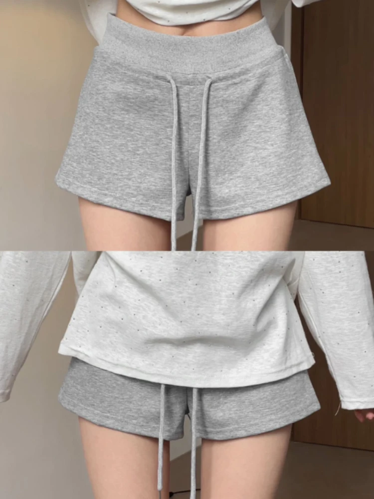 

Женские летние спортивные шорты Dstring в корейском стиле с высокой талией, утягивающие, для активного отдыха, маленькие размеры, А-силуэт, широкие штанины, повседневные, хит продаж