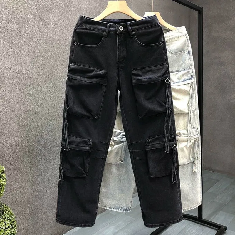 الربيع والخريف جديد عصري بلون مستقيم أنبوب متعدد جيب الجينز للرجال عارضة فضفاض الرياضة السراويل عالية الجودة #5