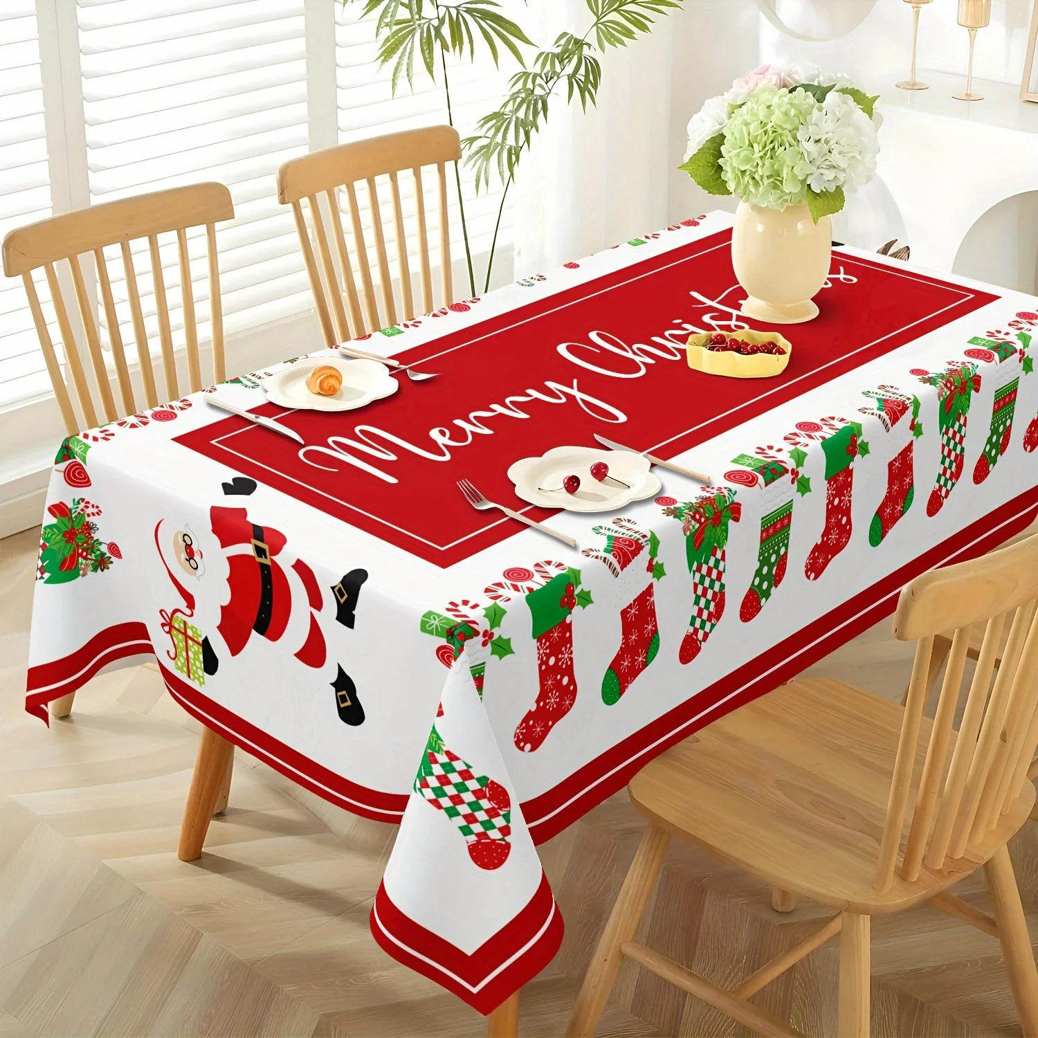 

Christmas Snowflake Santa Claus Rectangle Tablecloth Party Decor Winter Xmas Tree Candy Pattern Table Cloths Navidad Decorations