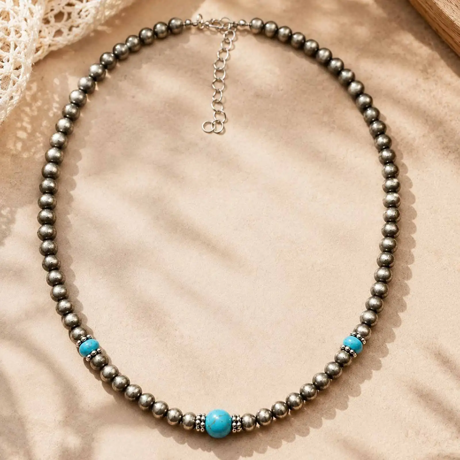 Böhmische Acryl-Samenperlen-Halskette für Männer, Handgefertigter Strang aus Natursteinperlen, Kurze Halskette, Einfacher Schmuck für Partys – Detail 6