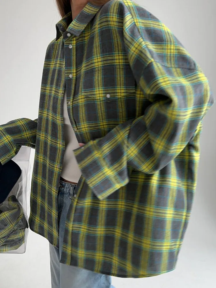 

Женская куртка в клетку Long Sve с ket, повседневная тонкая подставка из полиэстера свободного кроя для осеннего сезона