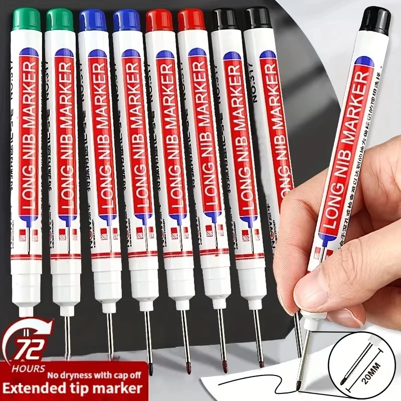 

4/12 Pcs Waterproof Long Head Markers Deep Hole Marker Pen for Metal Carpenter Red/Black/Blue/Green Ink Woodworking Tools Marker