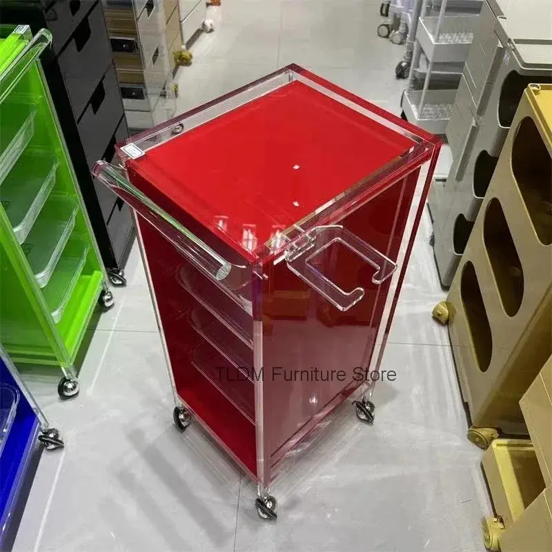 Light Luxury Acrylic Salon Trolley with Wheels Modern Salon Furniture Tool Cart Storage Organizer Rack Home Beauty Accessories