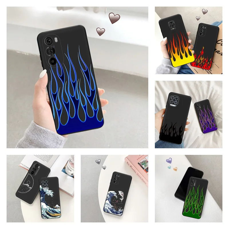 Soft Red Blue Flame Sea wave Phone Case for Motorola G50 G51 G60 G200 G71 G22 G32 G52 G72 G53 G73 G9 Edge 40 30 20 Fusion Cover