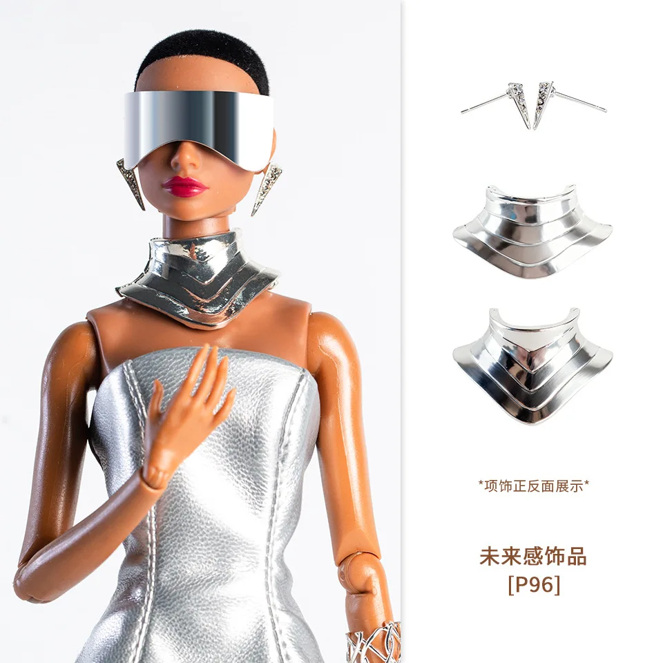شخصية الموضة مستقبلية القرط قلادة 30 سنتيمتر عارضة أزياء دمية الوجه اكسسوارات الحلو كول نظارات ل 1/6 دمية فستان
