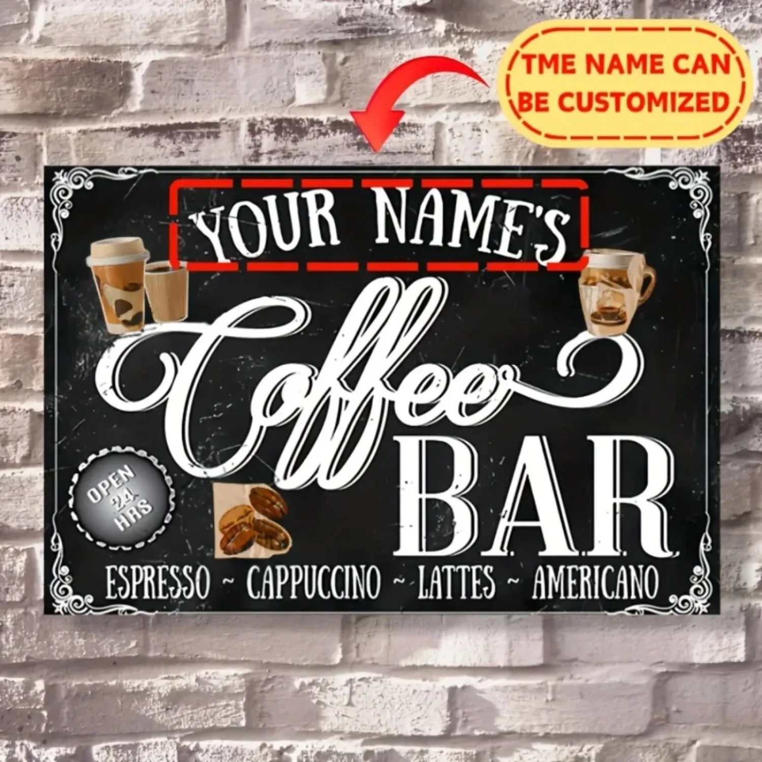 Personalisiertes Rustikales Kaffeebar-Metallschild, Wasserdicht, Staubdicht, Wanddekoration, Ideal für Zuhause, Büro, Küche & Café-Dekor