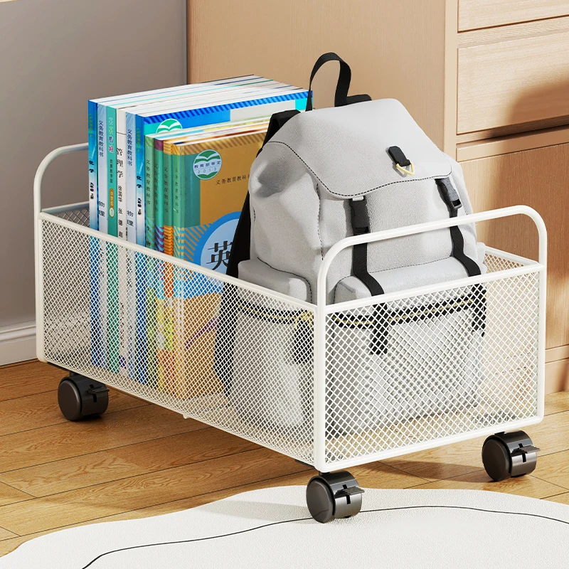 

Iron Hollowed Out Storage Box with Increased Capacity for Books and A Movable Student Book Storage Basket with Wheels