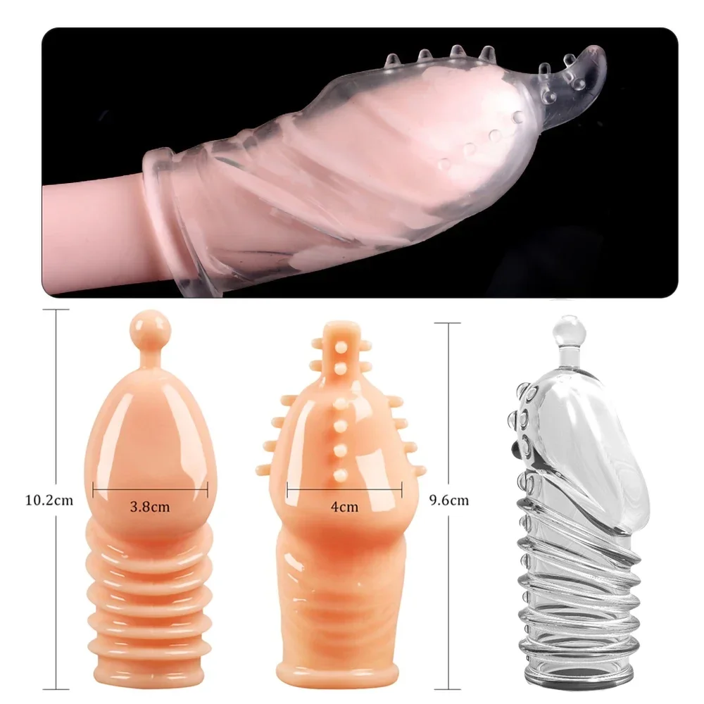 Reusable Penis Extender Cock Rings Delay Ejaculation Penis Condoms Dick Sleeve Silicone Glans Cover Enlargement Sex Toys For Men