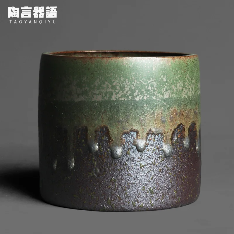 

Bronze green green glaze straight mouth tea washing tea bucket glazed gilt effect kung fu tea ceremony pouring waste tea bucket